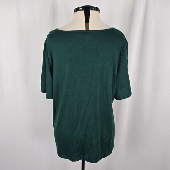 Bloomchic T-Shirt Women's 2X Green Solid Ruffle Short Sleeve Lace V-Neck NWT - Picture 5 of 13